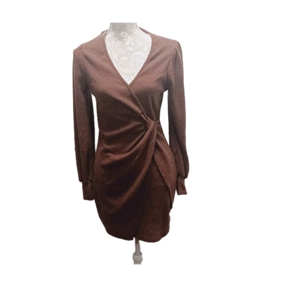 Lush Women's Brown Knit Drape Wrap Dress Size Medium - Picture 1 of 6
